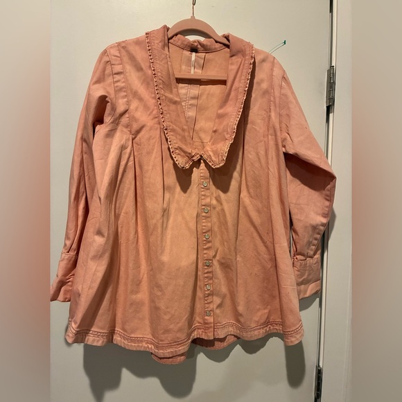 Free People Charlie Denim Shirt in Pink - Picture 3 of 6